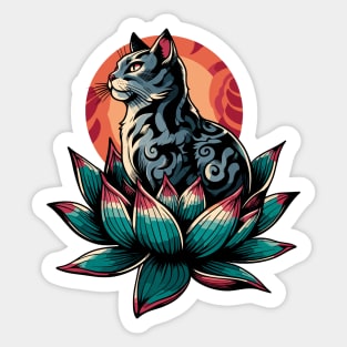 Grey cat with tribal tattoo in lotus Sticker